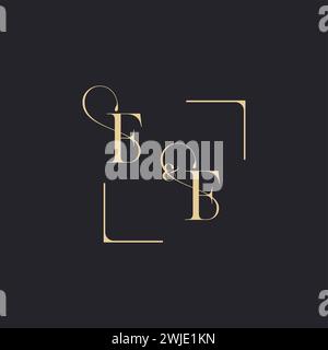 FF simple concept of wedding outline logo and square of initial design gold in white background Stock Vector