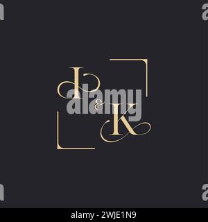 IK simple concept of wedding outline logo and square of initial design gold in white background Stock Vector