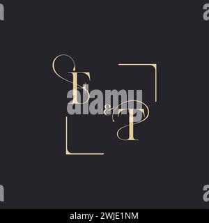 FT simple concept of wedding outline logo and square of initial design gold in white background Stock Vector
