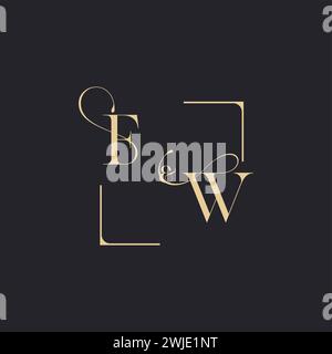 FW simple concept of wedding outline logo and square of initial design gold in white background Stock Vector