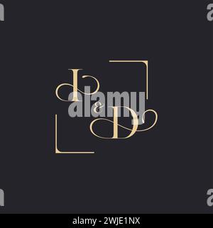 ID simple concept of wedding outline logo and square of initial design gold in white background Stock Vector
