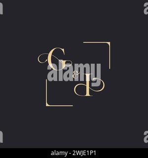 GI simple concept of wedding outline logo and square of initial design gold in white background Stock Vector