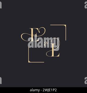 EL simple concept of wedding outline logo and square of initial design gold in white background Stock Vector