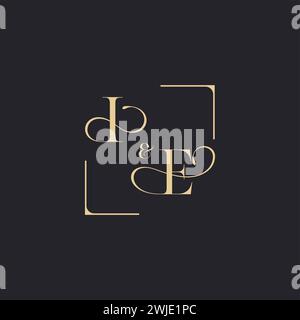 IE simple concept of wedding outline logo and square of initial design gold in white background Stock Vector