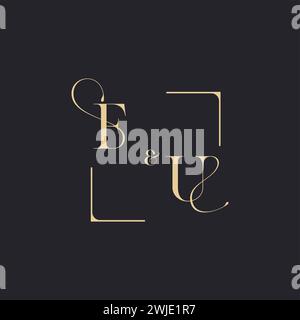 FU simple concept of wedding outline logo and square of initial design gold in white background Stock Vector