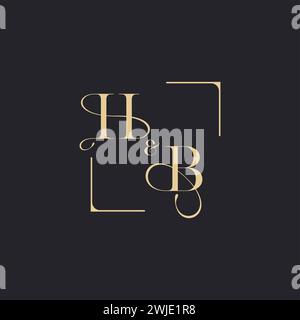 HB simple concept of wedding outline logo and square of initial design gold in white background Stock Vector