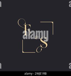 FS simple concept of wedding outline logo and square of initial design gold in white background Stock Vector