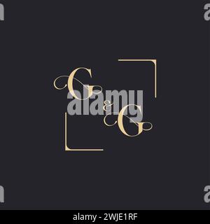 GG simple concept of wedding outline logo and square of initial design gold in white background Stock Vector