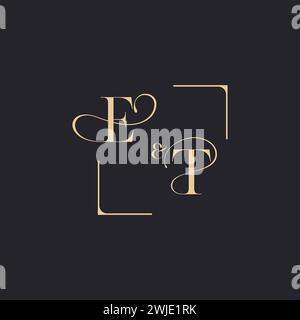 ET simple concept of wedding outline logo and square of initial design gold in white background Stock Vector