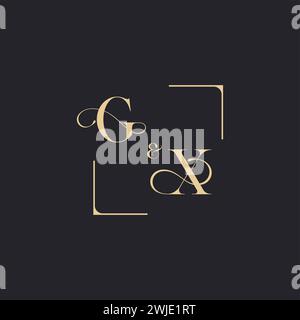 GX simple concept of wedding outline logo and square of initial design gold in white background Stock Vector