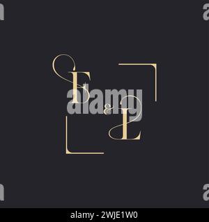 FL simple concept of wedding outline logo and square of initial design gold in white background Stock Vector
