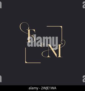FM simple concept of wedding outline logo and square of initial design gold in white background Stock Vector