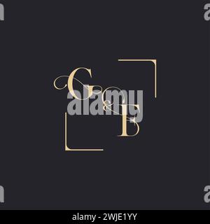 GF simple concept of wedding outline logo and square of initial design gold in white background Stock Vector