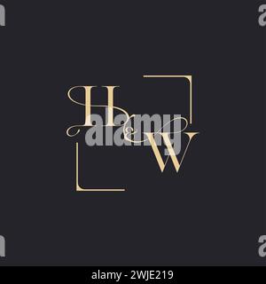 HW simple concept of wedding outline logo and square of initial design gold in white background Stock Vector