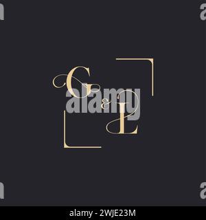 GL simple concept of wedding outline logo and square of initial design gold in white background Stock Vector