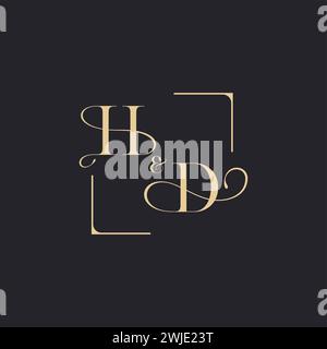 HD simple concept of wedding outline logo and square of initial design gold in white background Stock Vector