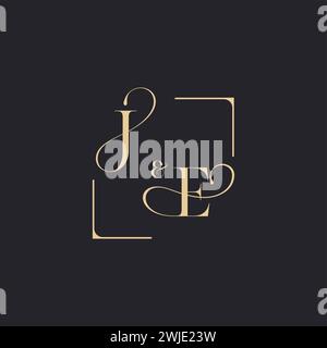 JE simple concept of wedding outline logo and square of initial design gold in white background Stock Vector