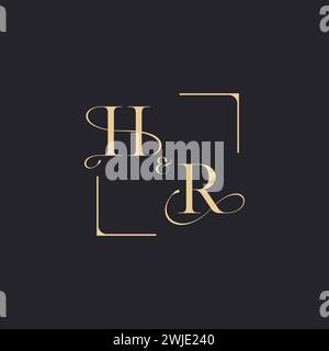 HR simple concept of wedding outline logo and square of initial design gold in white background Stock Vector