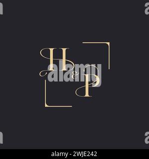 HP simple concept of wedding outline logo and square of initial design gold in white background Stock Vector