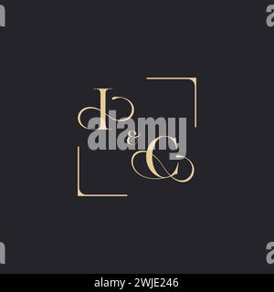 IC simple concept of wedding outline logo and square of initial design gold in white background Stock Vector
