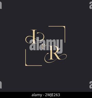 IR simple concept of wedding outline logo and square of initial design gold in white background Stock Vector