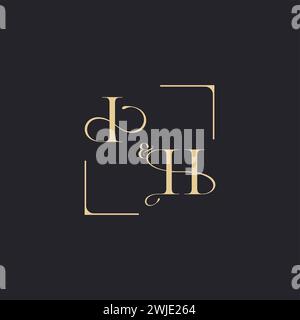 IH simple concept of wedding outline logo and square of initial design gold in white background Stock Vector