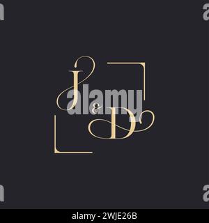 JD simple concept of wedding outline logo and square of initial design gold in white background Stock Vector