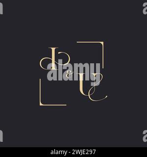 IU simple concept of wedding outline logo and square of initial design gold in white background Stock Vector