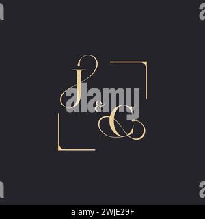 JC simple concept of wedding outline logo and square of initial design gold in white background Stock Vector