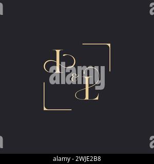 IL simple concept of wedding outline logo and square of initial design gold in white background Stock Vector