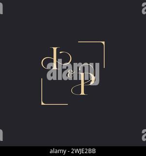 IP simple concept of wedding outline logo and square of initial design gold in white background Stock Vector