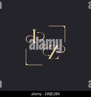 IZ simple concept of wedding outline logo and square of initial design gold in white background Stock Vector