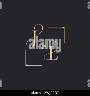 JL simple concept of wedding outline logo and square of initial design gold in white background Stock Vector