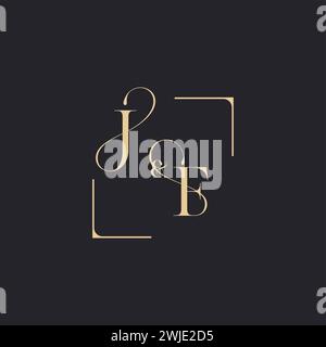 JF simple concept of wedding outline logo and square of initial design gold in white background Stock Vector