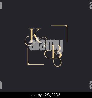 KB simple concept of wedding outline logo and square of initial design gold in white background Stock Vector