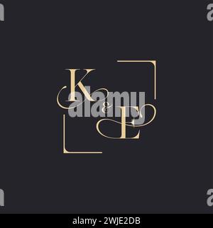 KE simple concept of wedding outline logo and square of initial design gold in white background Stock Vector