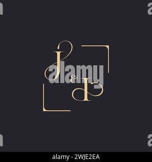 JI simple concept of wedding outline logo and square of initial design gold in white background Stock Vector