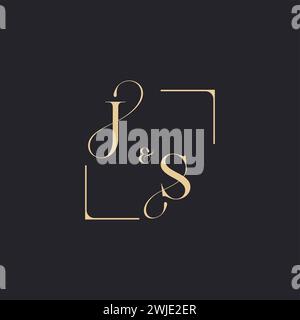 JS simple concept of wedding outline logo and square of initial design gold in white background Stock Vector