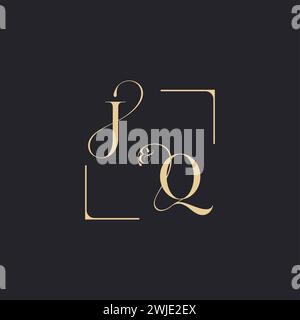 JQ simple concept of wedding outline logo and square of initial design gold in white background Stock Vector