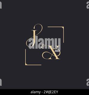 JX simple concept of wedding outline logo and square of initial design gold in white background Stock Vector