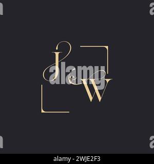 JW simple concept of wedding outline logo and square of initial design gold in white background Stock Vector
