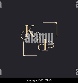 KI simple concept of wedding outline logo and square of initial design gold in white background Stock Vector