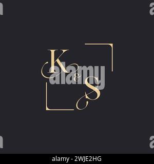 KS simple concept of wedding outline logo and square of initial design gold in white background Stock Vector