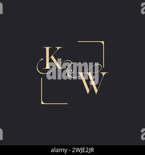 KW simple concept of wedding outline logo and square of initial design gold in white background Stock Vector