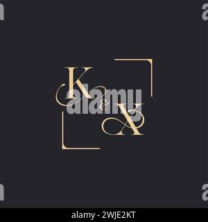 KX simple concept of wedding outline logo and square of initial design gold in white background Stock Vector
