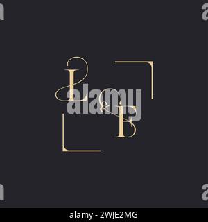 LF simple concept of wedding outline logo and square of initial design gold in white background Stock Vector