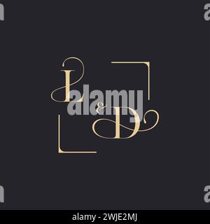 LD simple concept of wedding outline logo and square of initial design gold in white background Stock Vector