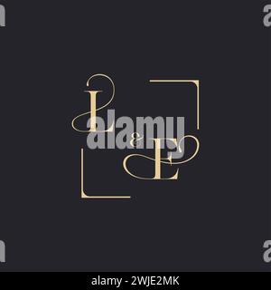 LE simple concept of wedding outline logo and square of initial design gold in white background Stock Vector