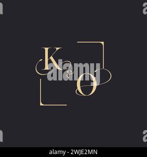 KO simple concept of wedding outline logo and square of initial design gold in white background Stock Vector