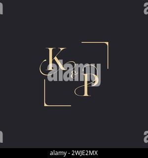 KP simple concept of wedding outline logo and square of initial design gold in white background Stock Vector